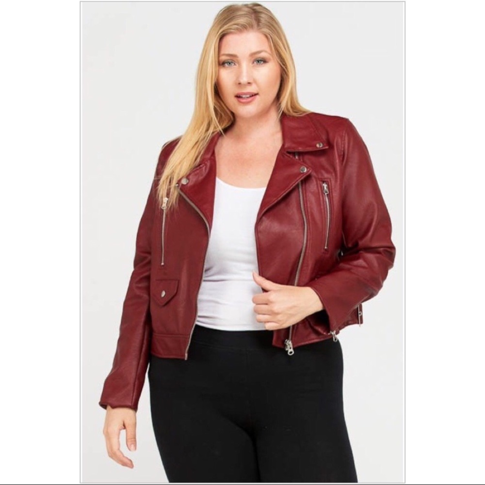Plus size Red leather jacket!